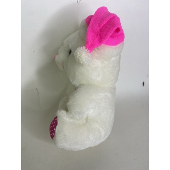 Vintage Acme Merry Christmas Plush Bear Stuffed Animal Toy White Pink